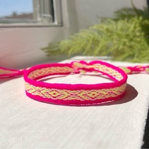 Cyber Hot Pink Yellow Boho Woven Bracelet